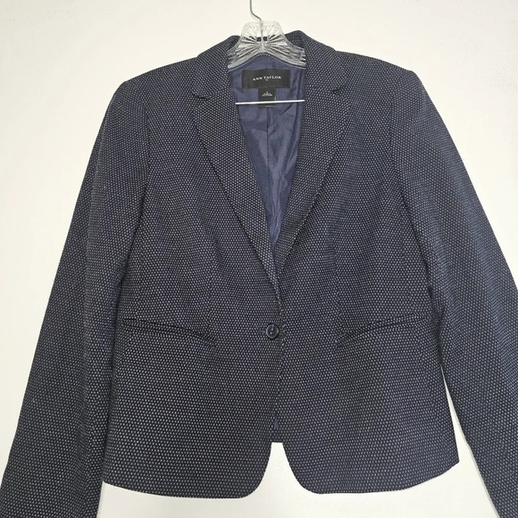 ANN Taylor Women's Polka-dot Blue Blazer Jacket one Button Closure Size 4 - Picture 9 of 10
